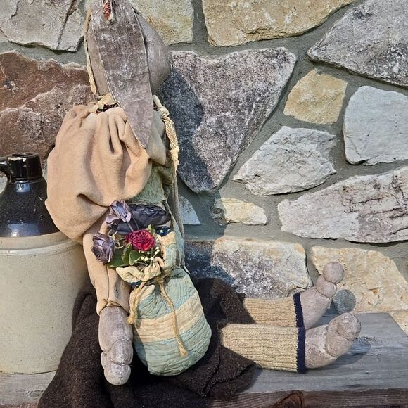 Primitive Rustic Rabbit Bunny Doll Handmade Hand Crafted Handcrafted Easter - Picture 10 of 16